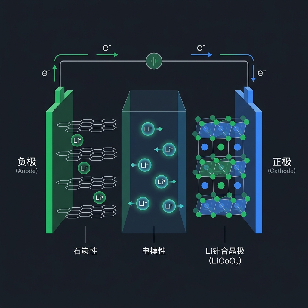 锂离子电池工作原理示意图